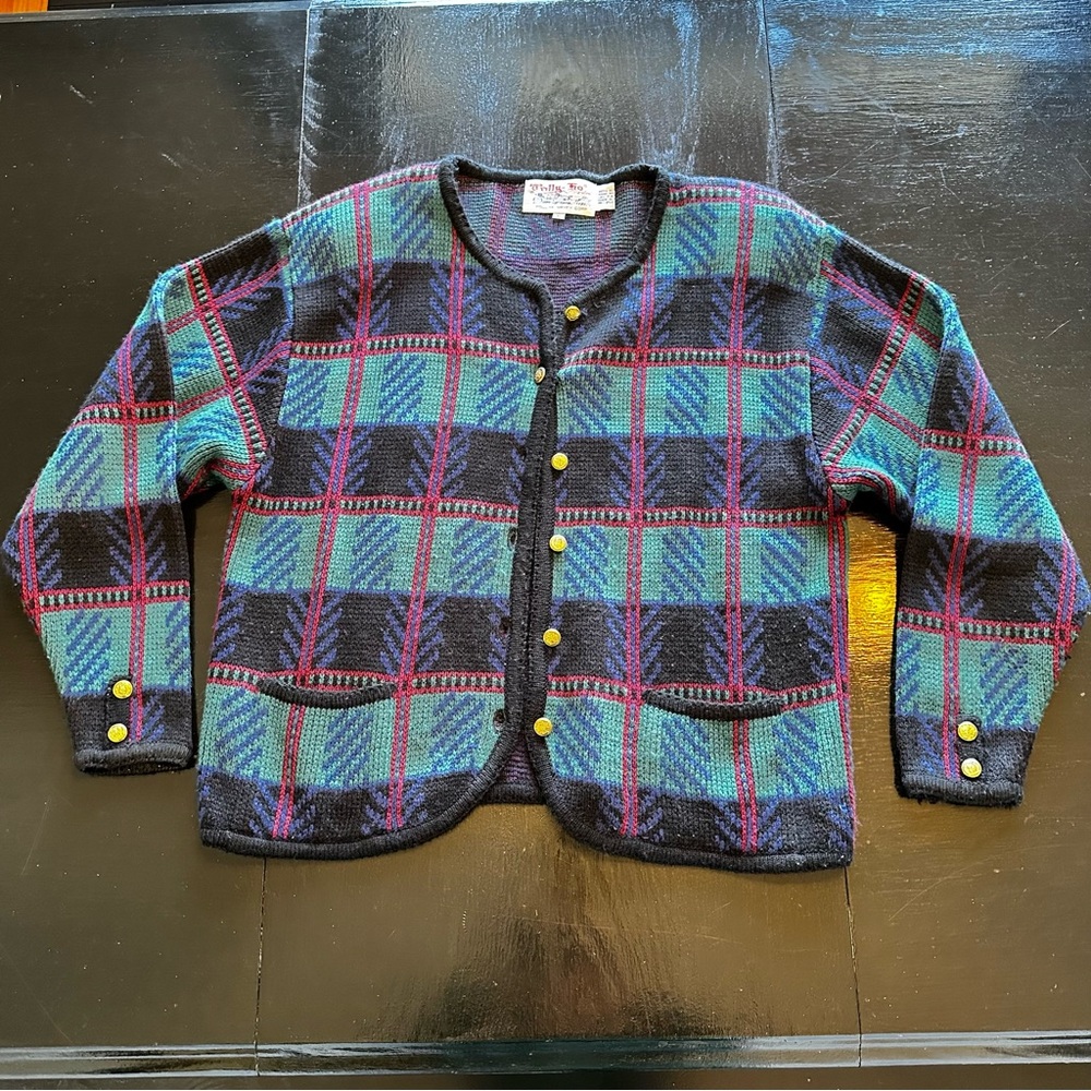 Vintage Tally Ho XL Green and Red Christmas Holiday XL Cardigan Pollack Polish